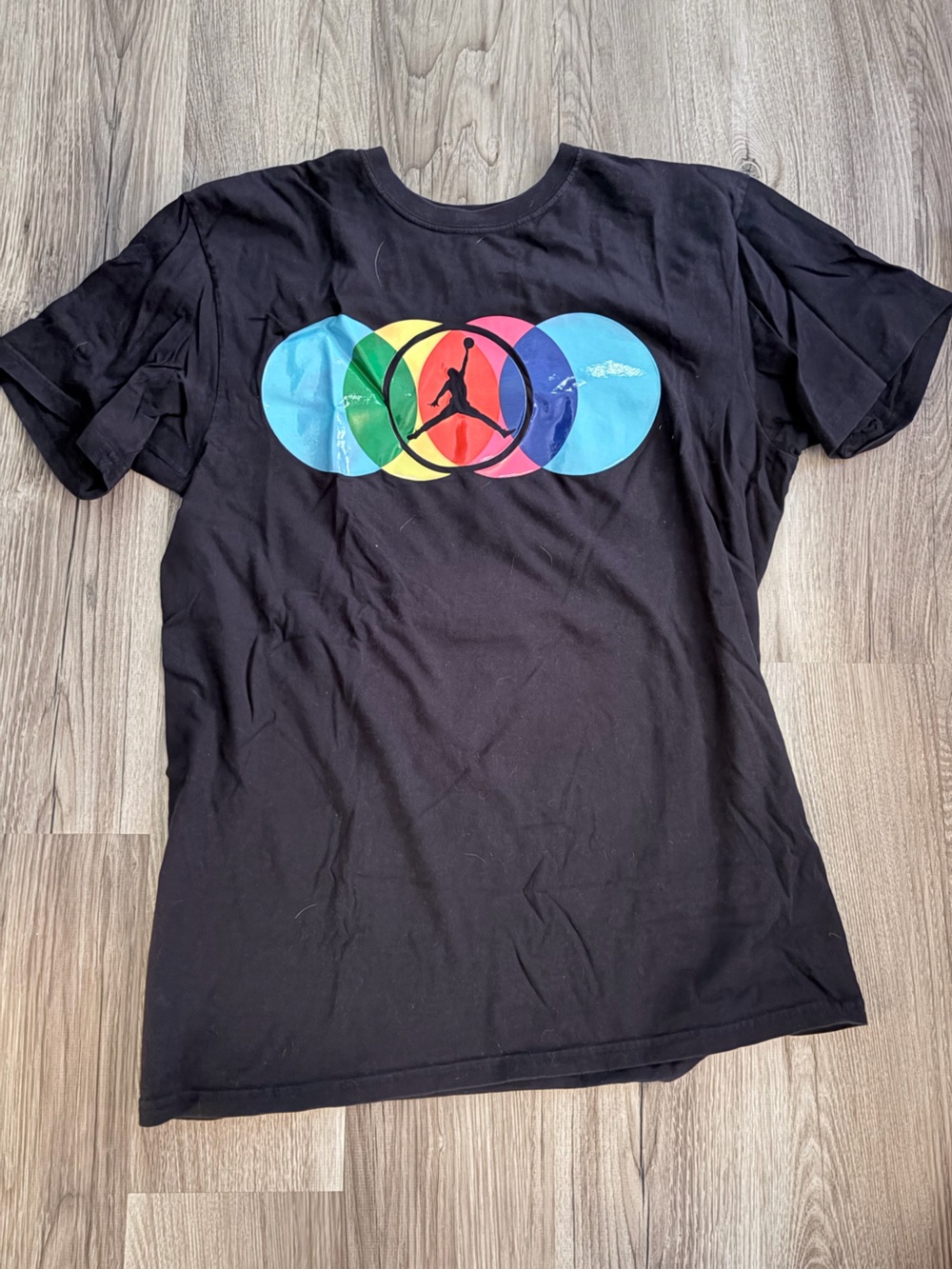 Jordan Black Tee with Multicolor Overlapping Circle Logo